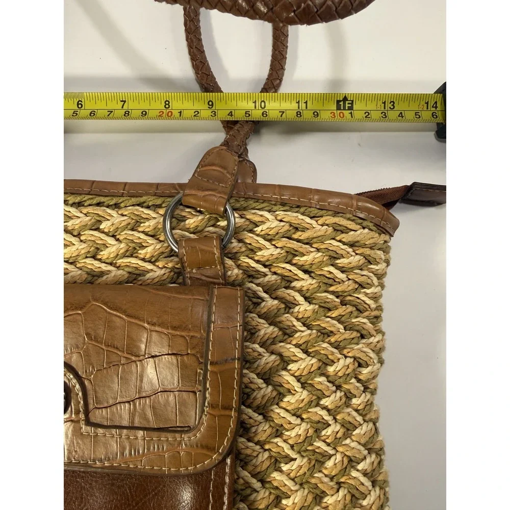 Maggie Barnes Weaved Straw with Faux Leather Croc Print Leather Shoulder Bag